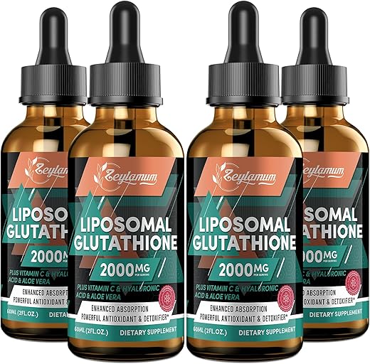 Zeylamum - 2000MG Liposomal Glutationa Líquida, Absorção Aprimorada, com Vitamina C, Ácido Hialurônico, L-Glutationa, Antioxidante Não-OGM para Desintoxicação do Fígado, 240ml