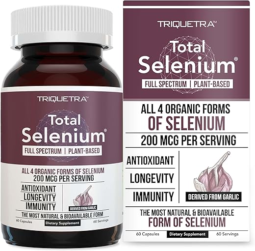 Triquetra Health - Total Selenium – 200 mcg, Selênio à Base de Plantas – Espectro Completo, Contém 4 Formas Orgânicas Essenciais de Selênio, Incluindo Selenometionina – Extraído do Alho – 60 Cápsulas