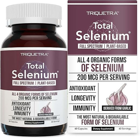 Triquetra Health - Total Selenium – 200 mcg, Selênio à Base de Plantas – Espectro Completo, Contém 4 Formas Orgânicas Essenciais de Selênio, Incluindo Selenometionina – Extraído do Alho – 60 Cápsulas