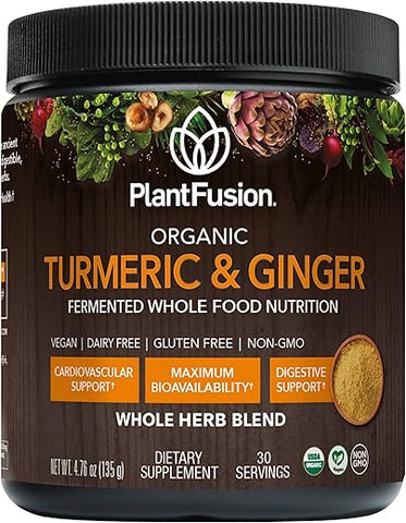 SOTRU - PlantFusion Mix de Bebida de Cúrcuma e Gengibre – Nutrição Completa de Alimentos Fermentados, Pó de Suplemento Herbal com Curcuminoides – Certificado Orgânico pelo USDA, Não-OGM, Vegano, Sem Glúten – 100g