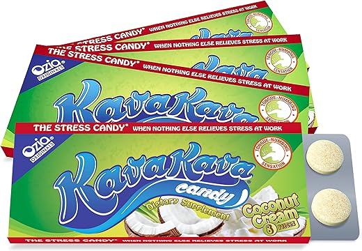 Kava Kava Candy – 8 Balas de Kava por Embalagem, Suplemento Relaxante de Extrato de Kava, Pílula Natural de Raiz de Kava para Alívio do Estresse, Estimula o Bom Humor – Creme de Coco - Ozia Originals
