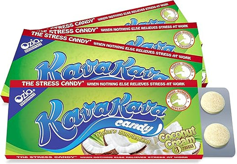 Kava Kava Candy – 8 Balas de Kava por Embalagem, Suplemento Relaxante de Extrato de Kava, Pílula Natural de Raiz de Kava para Alívio do Estresse, Estimula o Bom Humor – Creme de Coco - Ozia Originals