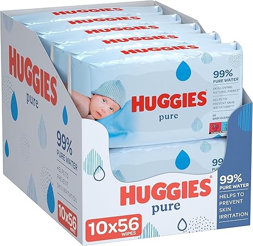 HUGGIES - Huggies Pure Lenços Umedecidos para Bebês – 10 Pacotes de 56 (560 Lenços)