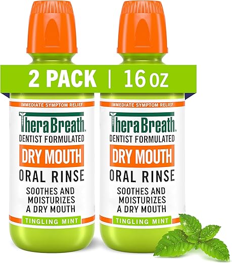 Enxaguante Bucal para Boca Seca, Menta Refrescante, Fórmula Dentista, 473 ml (2-Pack) - TheraBreath