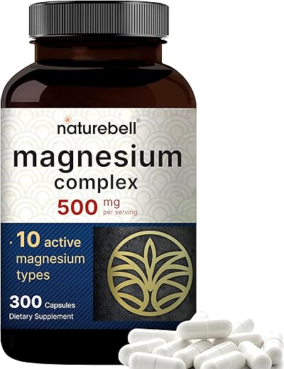 Magnesium Complex 500mg, 300 Cápsulas | 10 Formas Ativas – Glicinato, Citrato, Taurato e Mais | 100%% Quelado - NatureBell