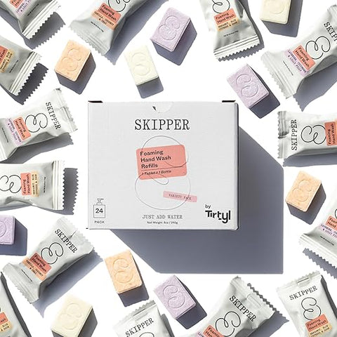 Recargas de Tabletes de Sabonete Líquido Espumante Tirtyl Skipper – Embalagem Compostável – Pack com 24 – 192 ml total (24x 8 ml) – Fragrâncias Variadas – Rebranding