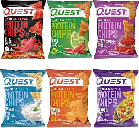 Pacote Variado de Chips de Proteína Quest – Sabores Sortidos – Snacks de Alta Proteína – 6 Pacotes de Alta Proteína, Baixo Carboidrato, Sem Glúten, 31g (Lenço Purpalia)