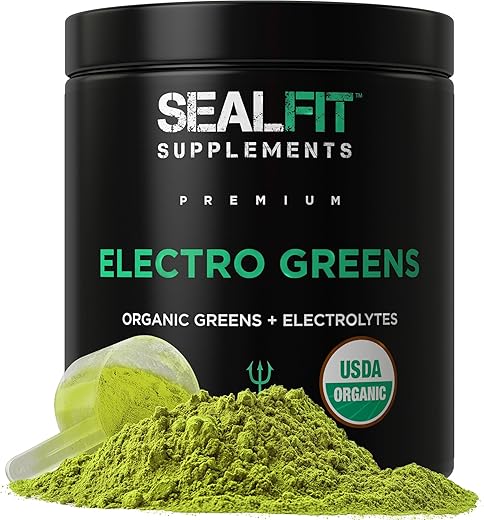 SEALFIT Supplements - SEALFIT ElectroGreens – Pó de Eletrólitos Superfood de Verdes Orgânicos Certificados pelo USDA. 25 Superalimentos para Energia e Hidratação. Suco Verde Super e Pó de Eletrólitos Inspirado por Ex