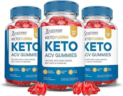 Justified Laboratories - (3 Pacotes) Gomas Keto Fusion ACV Fórmula Avançada 1000MG Ketofusion Gomas Keto de Vinagre de Maçã Formuladas com Pó de Romã e Beterraba B12 Vegano Não GMO 180 Gomas