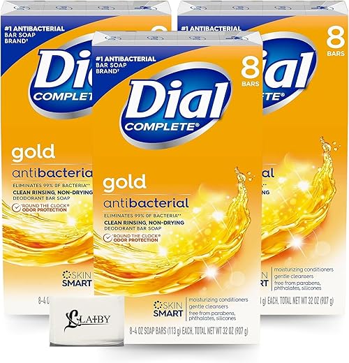 LAIBY - Sabonete em Barra Dial Gold Anti-Bacterial 113g 8 Unidades (Pack com 3) | Sabonete Desodorante Corporal | Scent Killer Gold Sabonete em Barra Masculino | Total de 24 Unidades incluindo lenço de papel