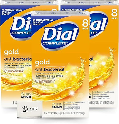 LAIBY - Sabonete em Barra Dial Gold Anti-Bacterial 113g 8 Unidades (Pack com 3) | Sabonete Desodorante Corporal | Scent Killer Gold Sabonete em Barra Masculino | Total de 24 Unidades incluindo lenço de papel