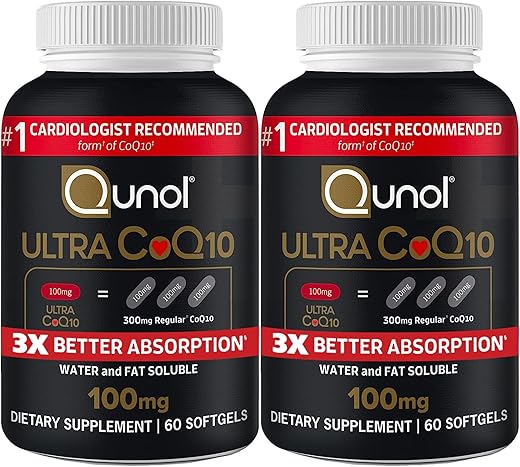 CoQ10 100mg Softgels – Ultra CoQ10 100mg, Absorção 3x Melhor, Antioxidante para Saúde Cardíaca - Qunol