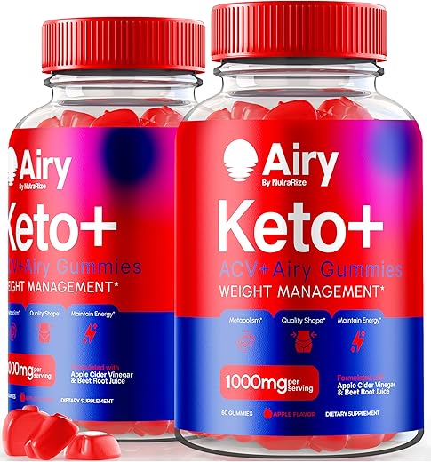 NutraRize - (2 Pacotes) Gomas Airy Keto, Gomas Airy Keto ACV, Vinagre de Maçã 1000MG, KetoAiry ACV, Vitaminas Airy ACV Keto, Fórmula Avançada Oficial em Goma, AiryKeto com B12, B6