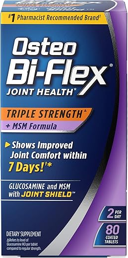 Triple Strength(5) com MSM, Suplemento para Saúde das Articulações com Glucosamina, Comprimidos Revestidos, 80 Unidades - Osteo Bi-Flex