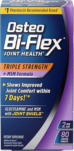Triple Strength(5) com MSM, Suplemento para Saúde das Articulações com Glucosamina, Comprimidos Revestidos, 80 Unidades - Osteo Bi-Flex