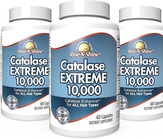 Rise-N-Shine - Catalase Extreme 10,000 – Suplemento com Saw Palmetto, Biotina, Fo-Ti, PABA – Suplementos para Fortalecimento Capilar – 180 Cápsulas – Pack com 3 (Fornecimento de 90 Dias)