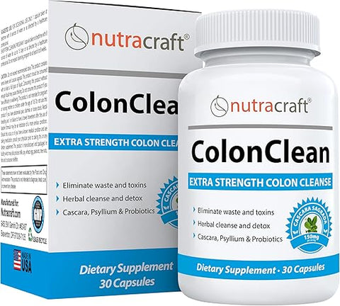 Nutracraft - ColonClean #1 Desintoxicação e Alívio da Prisão de Ventre | Sene, Cáscara Sagrada, Psyllium, MCT, Aloe e Probióticos | 30 Cápsulas