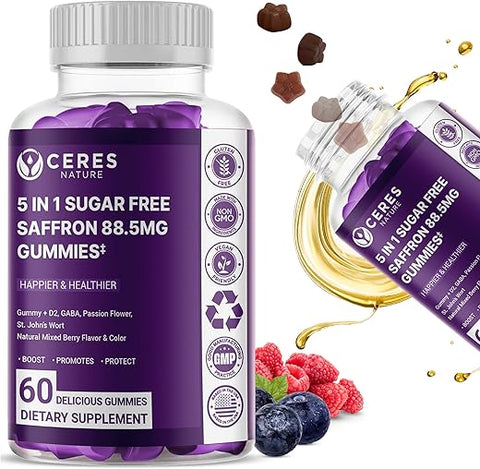 Ceres Nature - Extrato de Açafrão Premium 88,5mg em Goma – Controle de Apetite, Suporte para os Olhos, Aumento de Energia
