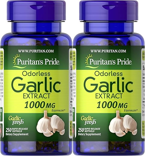 Puritan's Pride - Puritan’s Pride Alho sem Odor 1000 Mg, 500 Unidades (2 Pacotes de 250 Cápsulas), por Puritan’s Pride, 250 Unidades (Pacote de 2)