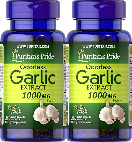 Puritan's Pride - Puritan’s Pride Alho sem Odor 1000 Mg, 500 Unidades (2 Pacotes de 250 Cápsulas), por Puritan’s Pride, 250 Unidades (Pacote de 2)