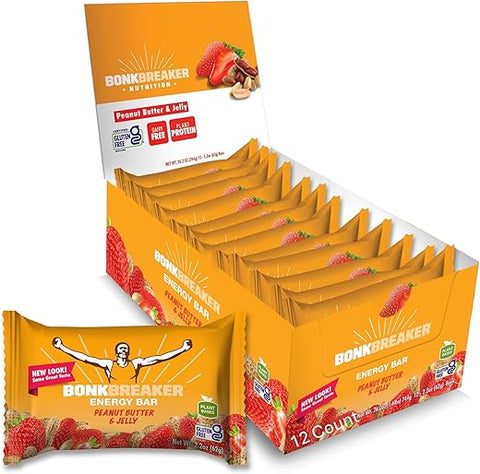 Barra de Energia Bonk Breaker Real Food Sem Glúten, 8g de Proteína, Sabor Manteiga de Amendoim e Geleia, 62g (12 Unidades)