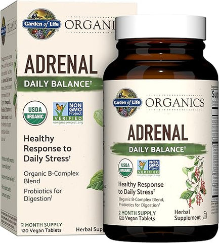 mykind Organics Adrenal Daily Balance – Ervas Adaptogênicas Ashwagandha, Manjericão Sagrado, Complexo B – 60 cápsulas - Garden of Life