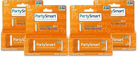 PartySmart: 12 Cápsulas para uma Manhã Melhor, Suporte ao Fígado à Base de Plantas, Melhor Manhã Após Beber, Estudo Clínico, Não-OGM, 4 Pacotes - Himalaya
