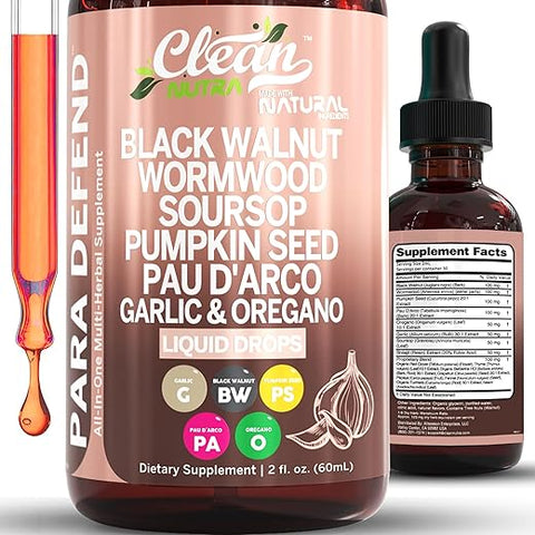 Clean Nutraceuticals - Defend Black Walnut: Gotas Líquidas com Artemísia, Graviola, Alho, Semente de Abóbora, Pau D’Arco, Orégano, Cúrcuma, Berberina e Neem – Clean Nutra