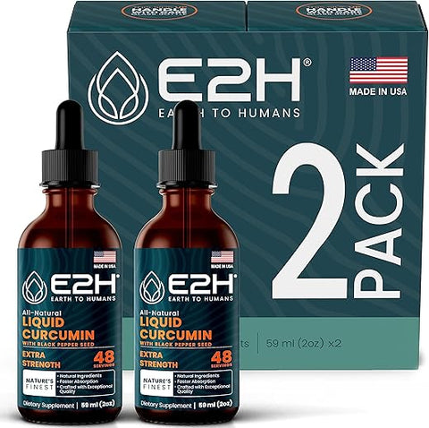 E2H EARTH TO HUMANS - E2H Gotas de Cúrcuma Curcumina com Pimenta Preta – Potencialize sua Saúde – Suporte para Articulações – Vegano – Não-OGM – (2 Frascos)