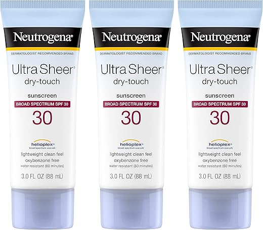 Protetor Solar Neutrogena Ultra Sheer Dry-Touch, FPS 30, Proteção UVA/UVB, Livre de Oxybenzone, Resistente à Água, Não Comedogênico, Não Oleoso, Tamanho Viagem, 90 ml