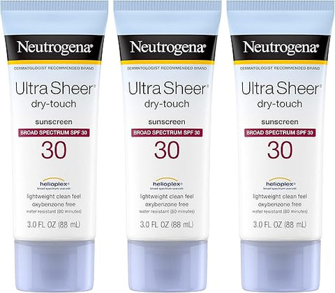 Protetor Solar Neutrogena Ultra Sheer Dry-Touch, FPS 30, Proteção UVA/UVB, Livre de Oxybenzone, Resistente à Água, Não Comedogênico, Não Oleoso, Tamanho Viagem, 90 ml