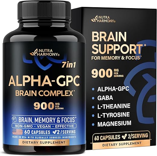 NUTRAHARMONY - Alpha GPC 900 mg – Suplemento Alpha-GPC para Foco e Memória | Marca Alpha GPC