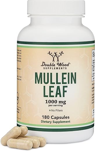 Double Wood Supplements - Cápsulas de Folha de Verbascum 10.000mg (Extrato de Folha de Verbascum 10:1, Equivalente a 10.000mg de Folhas de Verbascum) 180 Cápsulas Veganas Seguras para os Pulmões e Respiratório