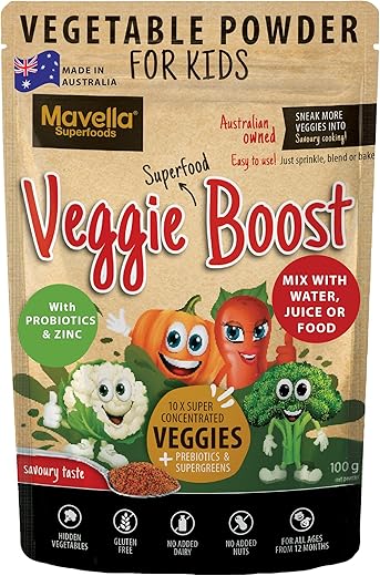 Pó de Vegetais para Crianças Veggie Boost Probióticos Fibras Super Verdes Proteína de Ervilha Suplemento Nutritivo Saboroso 100g - Mavella
