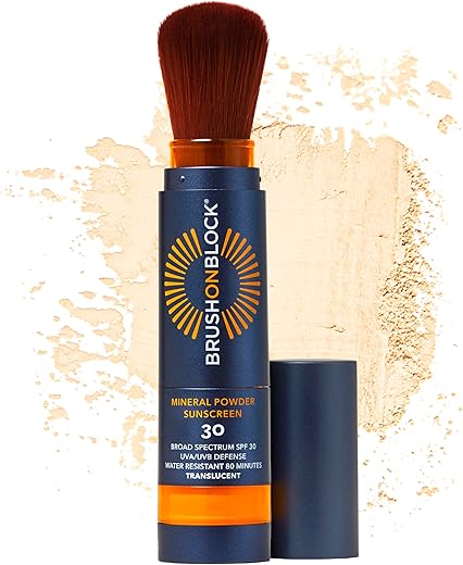 FPS 30 Pó Mineral Protetor Solar, Translúcido, Recarregável, Amplo Espectro, Resistente à Água, Proteção Facial para Todos os Tons de Pele - Brush On Block