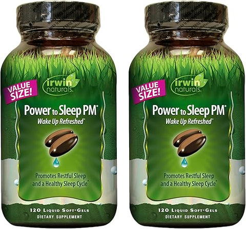 Power to Sleep PM – 120 Soft-Géis Líquidos, Pack de 2 – com Melatonina, GABA, Ashwagandha, Raiz de Valeriana | Comprar Online - Irwin Naturals