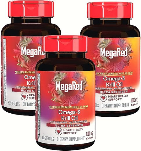 Ômega-3 Krill Oil 1000mg, Cápsulas Softgels Ultra Forte (60 Unidades), Sem Sabor de Peixe e com EPA | Óleo de Krill | Marca MegaRed - MegaRed