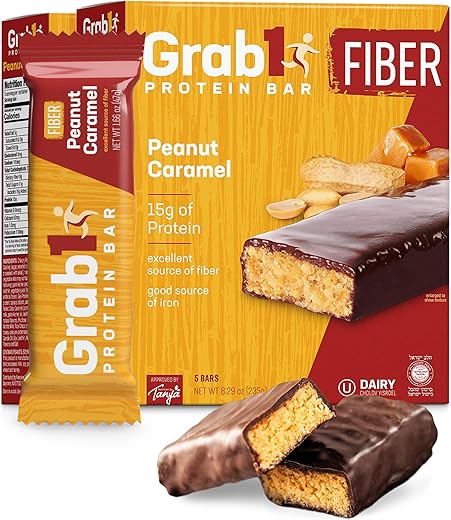 GRAB1 - Grab1 Barras de Proteína com Alto Teor de Fibras | 9g de Fibras | 10g de Proteína | Sabor Amendoim Caramelo (2 Pacotes – 10 Barras) Controla a Fome | Sabor Delicioso | Menor Teor de Carboidratos Líquidos