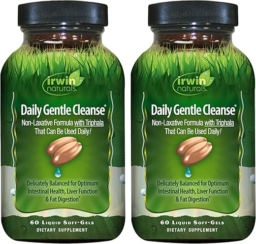 Daily Gentle Cleanse – 60 Soft-Gels Líquidos, Pack de 2 – Fórmula Não-Laxante com Triphala - Irwin Naturals
