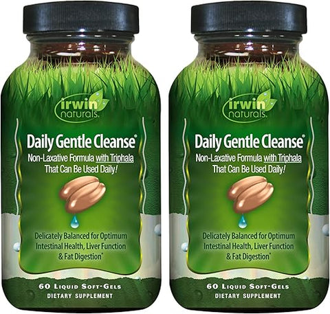 Daily Gentle Cleanse – 60 Soft-Gels Líquidos, Pack de 2 – Fórmula Não-Laxante com Triphala - Irwin Naturals