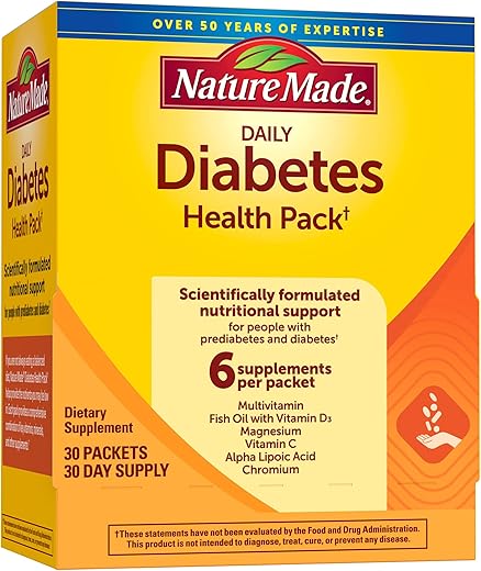 Daily Diabetes Health Pack – Suporte Nutricional para Diabetes, 30 Pacotes, 30 Dias de Fornecimento - Nature Made