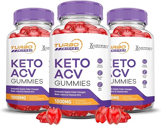 Justified Laboratories - (3 Pacotes) Gomas Turbo Ripped Keto ACV Fórmula Avançada 1000MG Gomas Turbo Ripped Keto Vinagre de Maçã Formulado com Suco de Romã em Pó Beterraba B12 Vegano Não GMO 180g