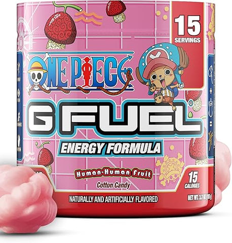 ONE PIECE Fruta Humana-Humana em Pó Energético, Sem Açúcar, Suplemento de Foco com Cafeína Limpa, Mistura para Água, Aminoácidos de Foco, Mistura de Vitaminas Antioxidantes, Algodão Doce, 3.7 oz (15g) - G Fuel