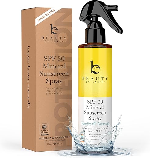 Beauty by Earth - Protetor Solar Spray Mineral FPS 30 – Proteção Solar para Pele Sensível, Crianças e Bebês – Bloqueador Solar Spray, Loção Bronzeadora – 100ml