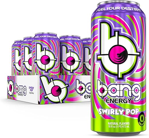 BANG - Bang Energy Swirly Pop – Bebida Energética Sem Açúcar, 16 Ounce (Pack com 12) – Marca Bang Energy