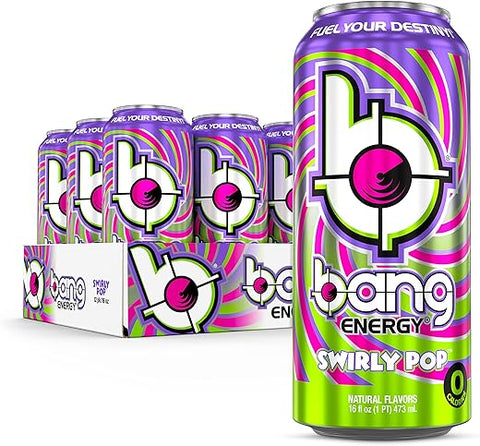 BANG - Bang Energy Swirly Pop – Bebida Energética Sem Açúcar, 16 Ounce (Pack com 12) – Marca Bang Energy