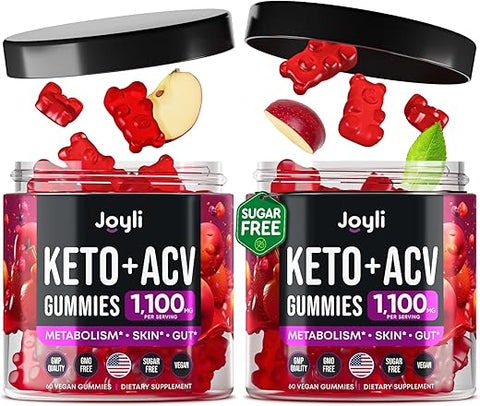 JOYLI Nutrition - (2 Pacotes) Gomas Avançadas de Keto ACV – Gomas de Vinagre de Maçã Keto Sem Açúcar – Suplementos Keto Raiz de Marshmallow – Alternativa às Cápsulas de Vinagre de Maçã – 120 ACV