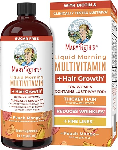 Vitaminas Líquidas para Crescimento Capilar – Biotina 10000mcg – Vitamina D – Cabelos Mais Grossos – Rugas Linhas Finas – Cuidados com a Pele - MaryRuth Organics