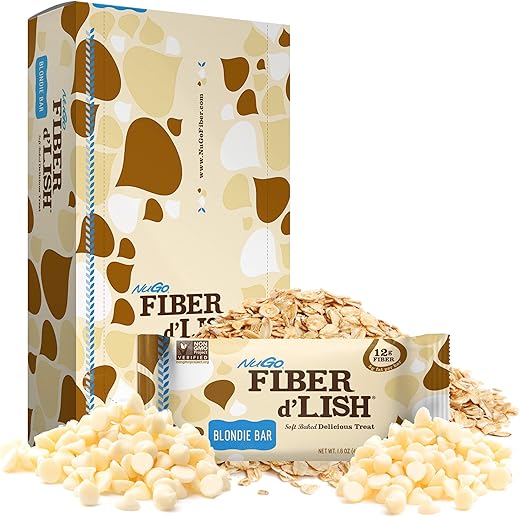 Fiber d’Lish Blondie – Barra de Alta Fibra 12g, 160 Calorias, 16 Unidades - NuGo
