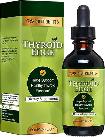 Thyroid Edge – Suporte para Tireoide para Mulheres e Homens – Suplemento Natural Completo Rico em Iodo – Gotas Líquidas de 2 ml de Absorção Rápida para Energia Melhorada - Go Nutrients